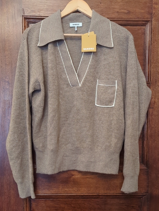 Sandro Sweaters - NWT Sandro Wool Cashmere Blend Polo Sweater Natural Cream Knit Top | Size M (2)